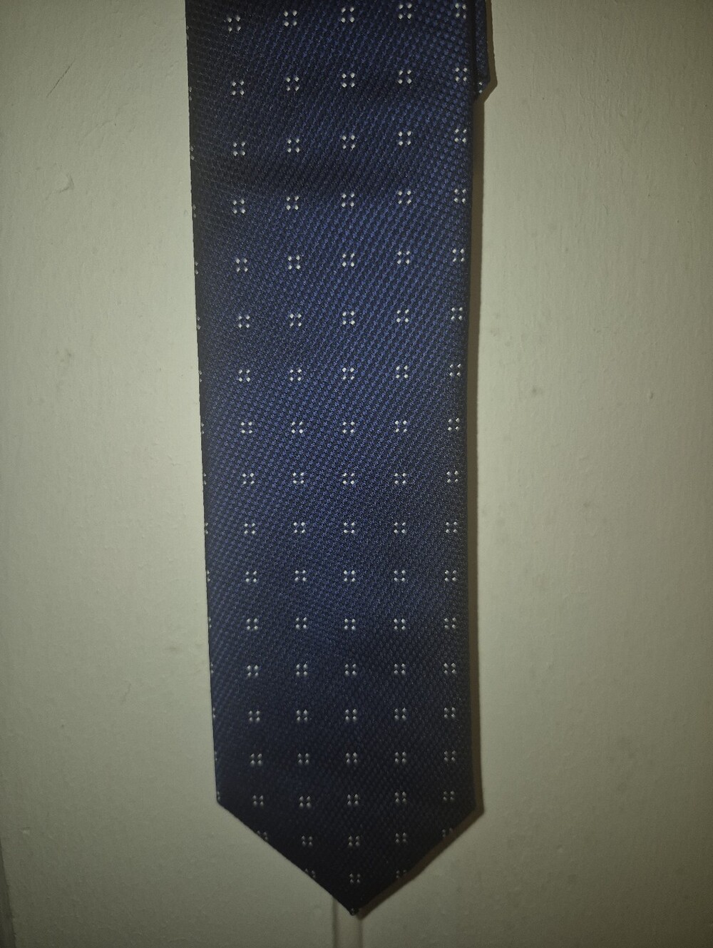 Michael Kors Navy Silk Tie with Small White Dot Pattern